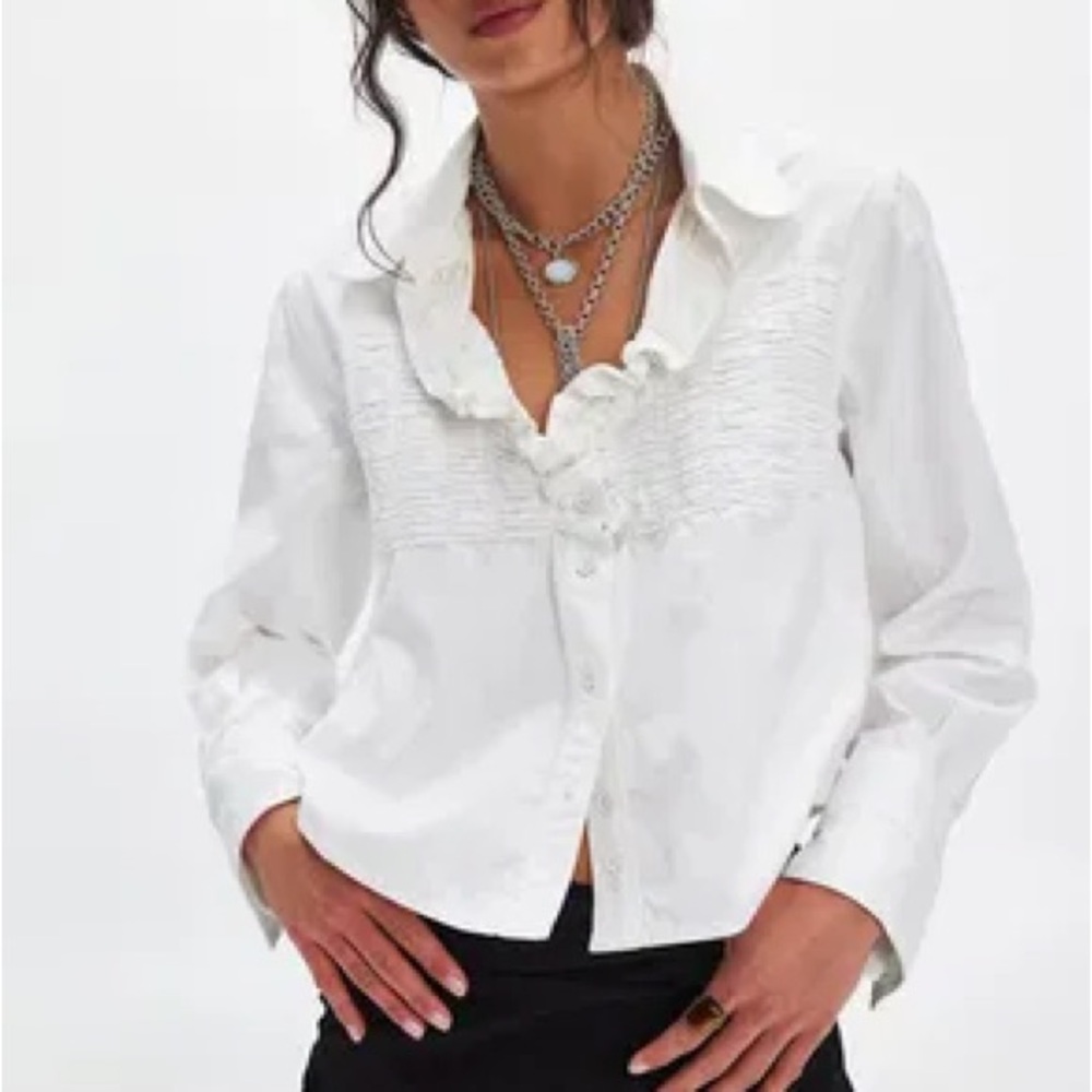 Free People Ruffled Button Down